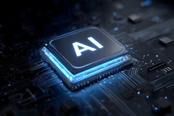 Wall Mural - Abstract logo of an artificial intelligence chip with the inscription AI on it,