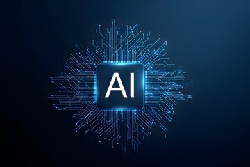 Wall Mural - Abstract logo of an artificial intelligence chip with the inscription AI on it,