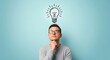 © Petrus Siahaan - Man pondering with lightbulb above head symbolizing idea concept, creative thinking, problem-solving, brainstorming, innovation, inspiration, solution