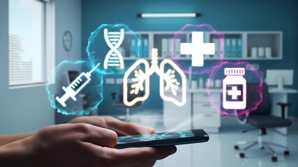 Person using phone displaying medical app interface.