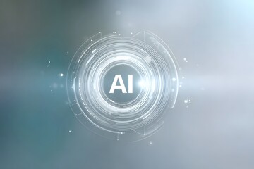 Wall Mural - Abstract futuristic technology background with AI text and a white circle on a light blue-grey color gradient background