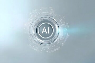 Wall Mural - Abstract futuristic technology background with AI text and a white circle on a light blue-grey color gradient background