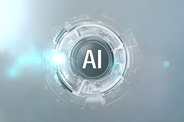 Wall Mural - Abstract futuristic technology background with AI text and a white circle on a light blue-grey color gradient background