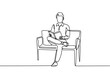 © alexpro - Man sitting on a chair reading a book in one line drawing style