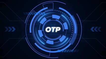 Cybernetic HUD Display with OTP Acronym Illuminated in White Neon on a Dark Blue Digital Background