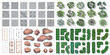 © Алексей Шпадарук - Top view of vector set for landscape design of park. Pavements, architectural elements, trees, stones. Fences, paths, tile. View from above. Aerial.