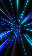 Wall Mural - abstract blue and cyan light streaks radiating from a dark center, creating a high-speed tunnel effe