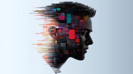 Futuristic Data-Driven Human Identity with Colorful Fragmented Profile View in Digital Era