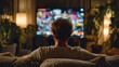 © udin - Relaxed Evening At Home, Person Watching Entertainment on Television Set. Ai Generated Images