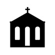 © Siam - A simple minimalist black silhouette depiction of a church building with a cross