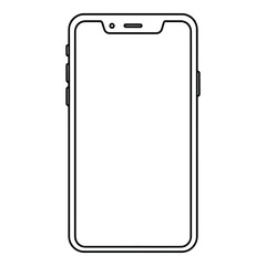 Black outline vector icon of a smartphone with notch and buttons