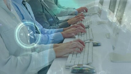 Wall Mural - animation of data processing over diverse business people using computers