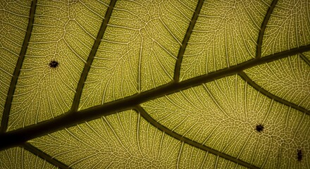 Detailed close-up view of a leaf's intricate vein network, showcasing the delicate structure and patterns of the plant's physiology.