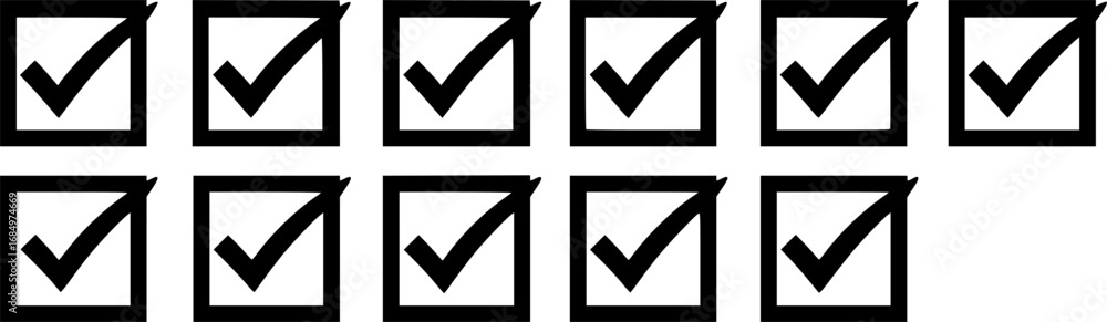 Ten black check marks inside square boxes in a simple graphic design ...