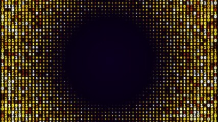 Realistic Gold binary code motion background animation with digital glitch effect. This retro technology background is full 4k and a seamless loop.