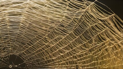 Spider web stretched across a dark interior room with delicate strands creating a natural fragile pattern symbolizing insects and nature environment
