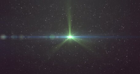 Wall Mural - Animation of glowing green light over stars on night sky
