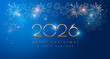 © forestgraphic - 2026 Happy New Year Merry Christmas background with fireworks. 2026 elegant greeting card design in blue and gold for company celebrations