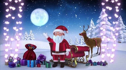 Wall Mural - animation of christmas lights and santa claus in night winter landscape