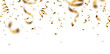 © zaie - Gold confetti, serpentine ribbons vector background. Golden party festival banner with swirl streamers