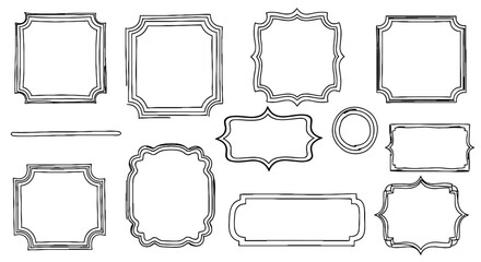 Doodle frame set, graphic design vector illustration art frame border line decorative outline scribble sketch element shape tag sign