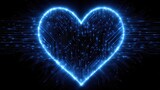 Blue heart shaped as central love processor concept. A glowing blue heart shape made of digital circuitry.