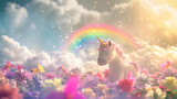 3d Cartoon illustration of a shy unicorn near