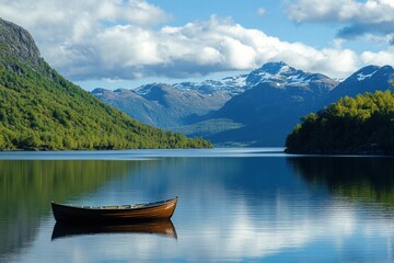 Naklejka na meble Small wooden boat on still lake
