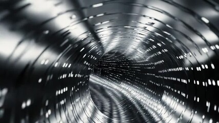 Metallic tunnel rotating with binary code creating futuristic effect