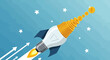 © Puji - A lightbulb rocket fueled by gold coins, soaring upward with speed and success.