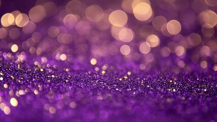 Elegant purple and gold bokeh glitter background for festive seasons celebrations