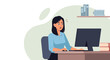 © Jar of Vector - Woman working on a computer at her office desk looks surprised or shocked. Illustrates workplace stress, unexpected problems, or a system error.