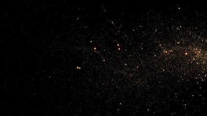 Golden Stars Trail Moving Left to Right Curve with Twinkling Particles Floating. Firework Flying on Black Background Christmas Style Design Element Overlay Screen. Gold Dust Glowing 3d Animation 4k.