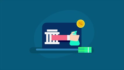 Wall Mural - hand reaching out from a bank holding a bag of money, symbolizing loan disbursement with interest.