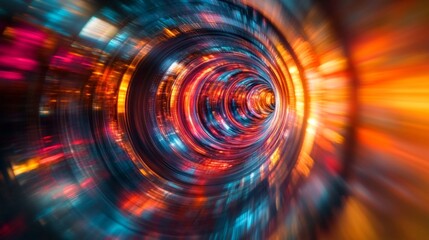 Wall Mural - A glowing vortex tunnel made of multicolored stripes creates a sense of movement and speed—suitable for covers of scientific articles on physics, future technologies, or creative design projects.