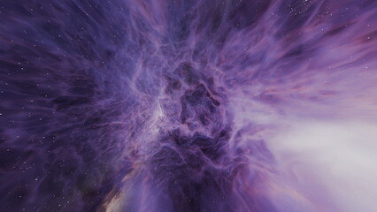 Wall Mural - Vibrant purple hues swirl within a cosmic nebula, showcasing a celestial landscape adorned with stars. scene captures the beauty of vast space and distant galaxies. 3d render