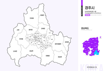 Naklejka na meble 경상북도 경주시 법정동 윤곽선 지도