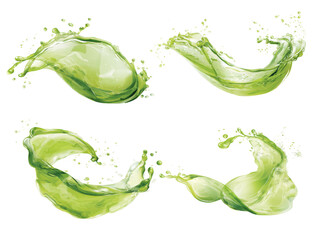 Wall Mural - Dynamic green liquid splash collection exhibiting fluid motion against transparent space