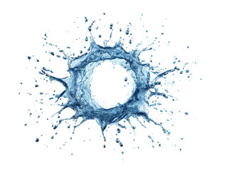 Wall Mural - Dynamic blue liquid explosion with radial symmetry against a transparent field forming a circular