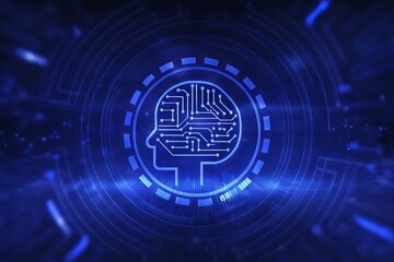 Wall Mural - Futuristic 2026 Digital Technology Circuit Board Background in Blue Neon Light