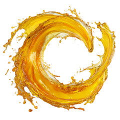 Wall Mural - Dynamic liquid burst isolated, swirling golden hue explosion on seamless clear canvas, a radiant