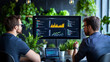 © Chubby Studio - Collaborative Data Analysis Two Professionals Review Charts and Graphs on a Large Monitor in a Modern Office Setting