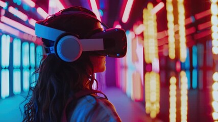 Wall Mural - A woman wearing a virtual reality headset