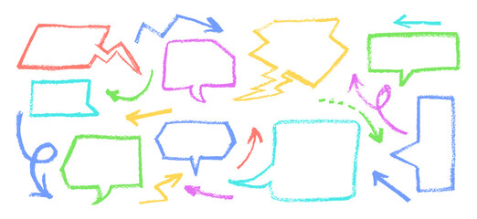 Wall Mural - crayon drawing speech buble set with graffiti style arrows. collection of hand drawn chalk elements.
