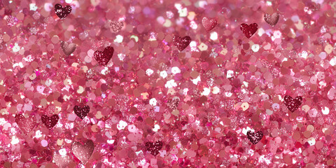 Wall Mural - glitter sparkle pink hearts pattern background