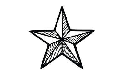 Wall Mural - illustrated black and white five-pointed star outline design. vector retro hand drawn illustration