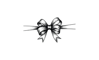 Wall Mural - elegant black and white bow drawing with ribbon detail. vector retro hand drawn illustration