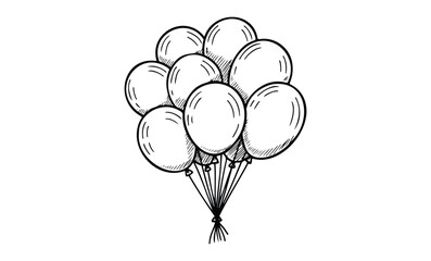 Wall Mural - hand-drawn black and white balloon bouquet illustration. vector retro hand drawn illustration