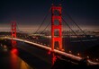 Neon Red Golden Gate Bridge, Urban Glow, for wallpaper, digital painting, background, print design, metal poster, print canvas 