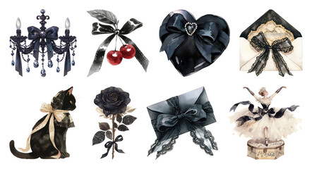 Wall Mural - PNG Elegant gothic-themed decorative elements, element set on transparent background